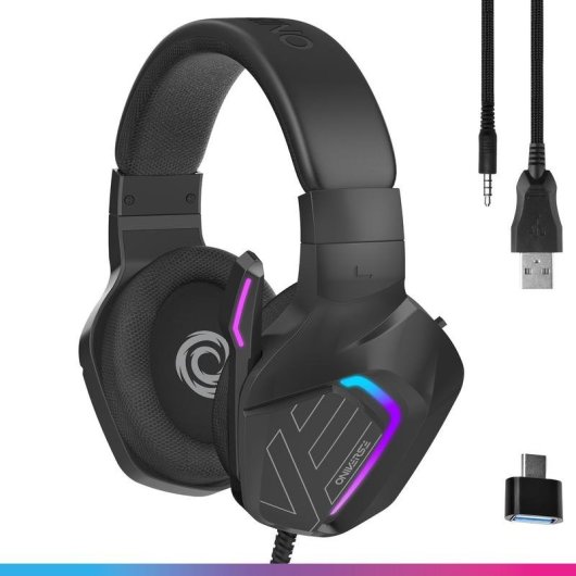 Auriculares Oniverse Meteor com fio USB-C e jack 3,5 mm Gaming LED Preto
