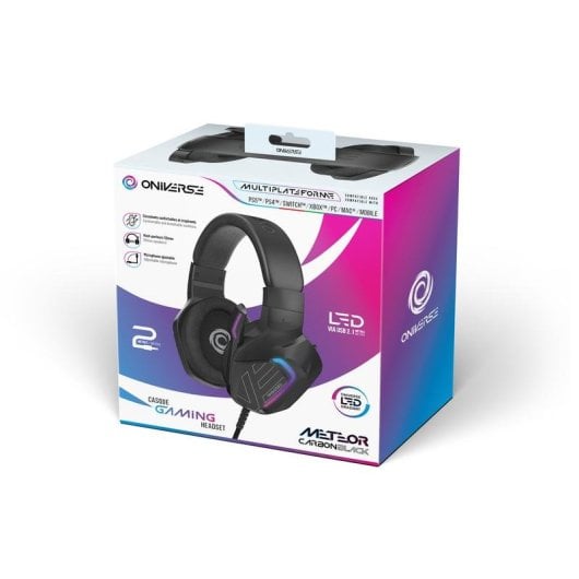Auriculares Oniverse Meteor com fio USB-C e jack 3,5 mm Gaming LED Preto
