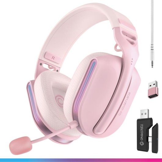 Auriculares Oniverse Polaris sem fios e com fio Bluetooth USB-C Gaming Surround 7.1 Rosa