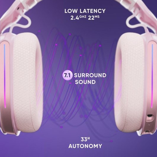 Auriculares Oniverse Polaris sem fios e com fio Bluetooth USB-C Gaming Surround 7.1 Rosa