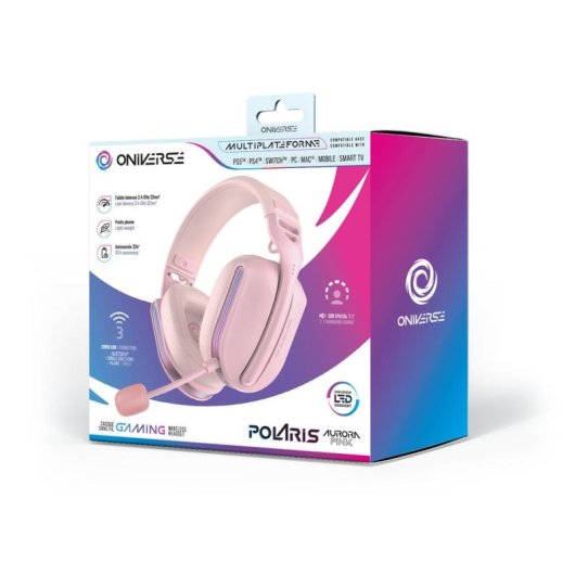 Auriculares Oniverse Polaris sem fios e com fio Bluetooth USB-C Gaming Surround 7.1 Rosa
