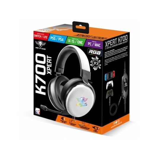 Auriculares Spirit of Gamer XPERT H700 con cable USB y jack 3,5 mm para gaming con cancelación de ruido y sonido 7.1, RG