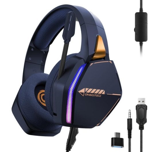 Auriculares Oniverse Nebula con cable, control en línea, gaming, LED y micrófono azul