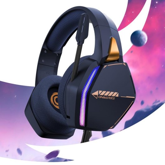 Auriculares Oniverse Nebula con cable, control en línea, gaming, LED y micrófono azul