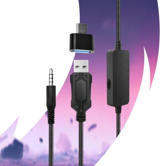 Auriculares Oniverse Nebula con cable, control en línea, gaming, LED y micrófono azul