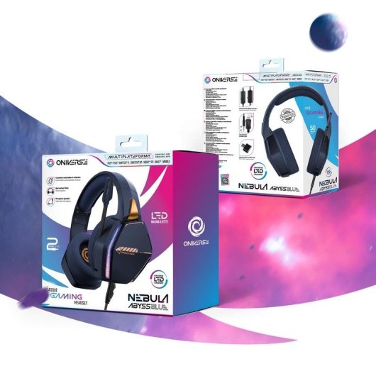 Auriculares Oniverse Nebula con cable, control en línea, gaming, LED y micrófono azul