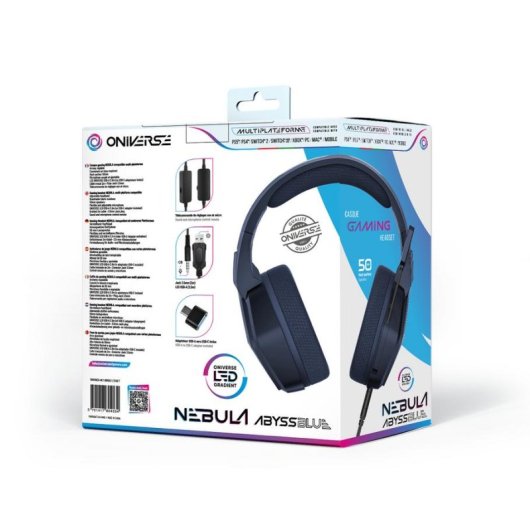 Auriculares Oniverse Nebula con cable, control en línea, gaming, LED y micrófono azul
