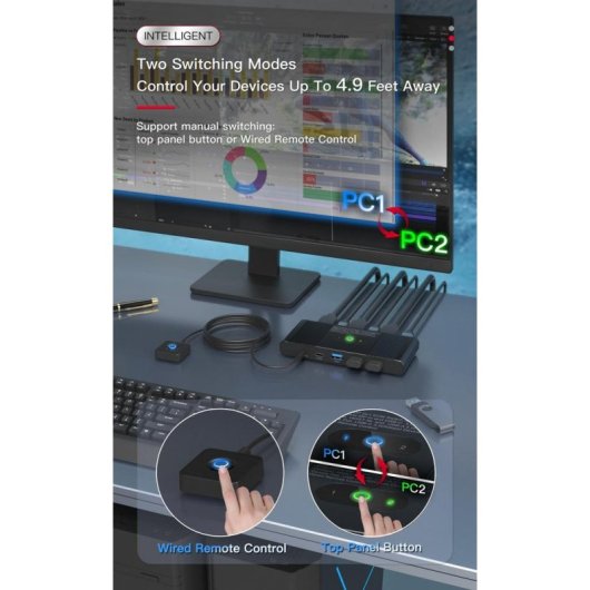 KVM Switch MicroConnect MC-DP-KVM202K DisplayPort USB 3.0 2x1 Negro