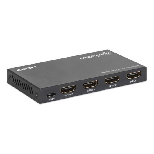 Switch HDMI Manhattan 208222 3 porte 4K 60Hz HDR USB-C metallo nero