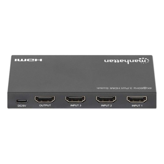 Switch HDMI Manhattan 208222 3 porte 4K 60Hz HDR USB-C metallo nero