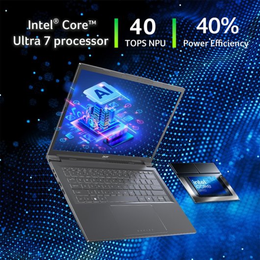 Portátil Acer Aspire 14 AI A14-52M-78BB 14" Intel Core Ultra 7 256V 16GB 512GB SSD Intel Arc Graphics 140V Windows 11 Home