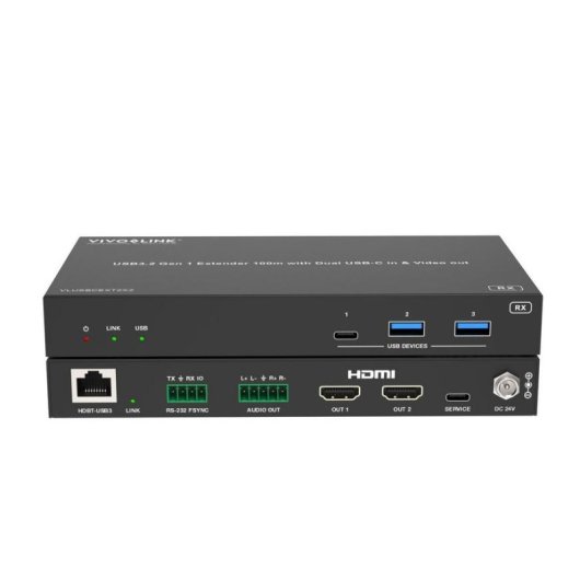 Switch KVM Vivolink VLUSBCEXT2X2 USB 3.2 Gen1 100 m HDMI USB-C/A Nero