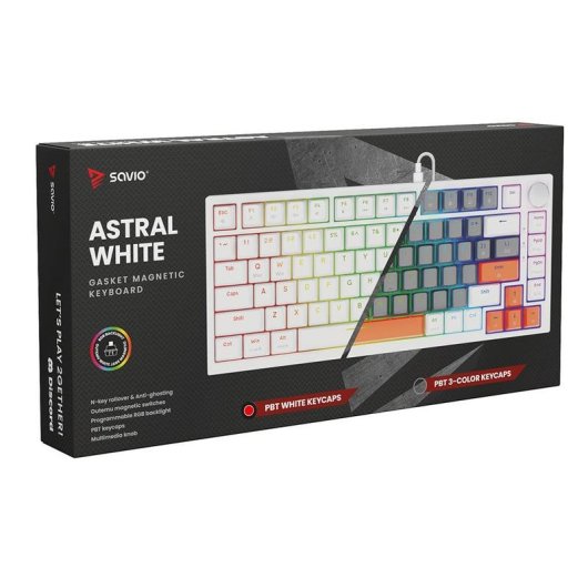 Teclado Savio ASTRAL WHITE JADE magnético compacto con switches Outemu White Jade y RGB