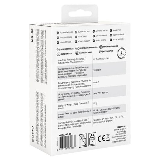 Ratón Savio MB-06 Bluetooth 3800DPI Nero Ambidestro USB-C Wireless
