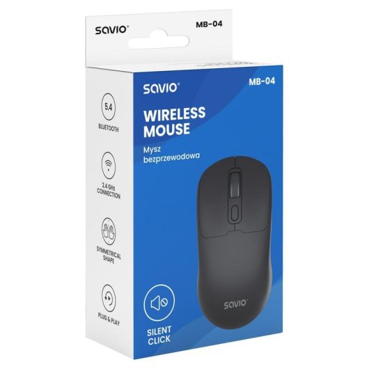 Ratón Savio MB-04 Bluetooth 2.4GHz 1600DPI Noir Double Connexion Silencieux