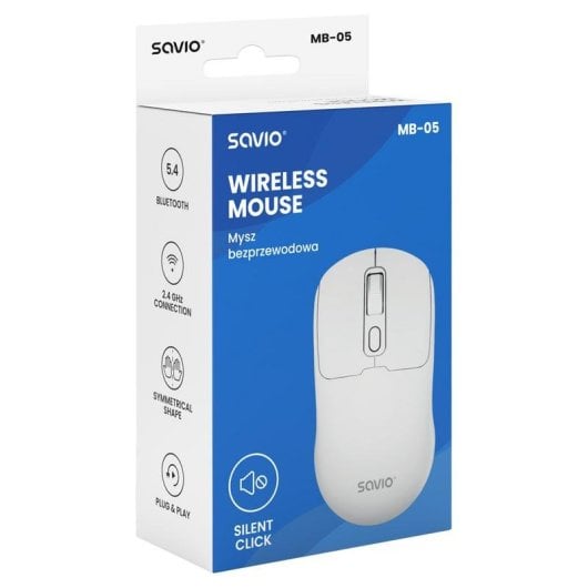 Ratón Savio MB-05 Bluetooth Sans Fil 1600 DPI Blanc Clic Silencieux