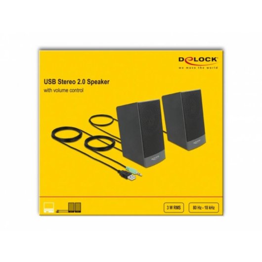 Altavoces Delock Estéreo com fio USB 3W com controlo de volume e grelha metálica