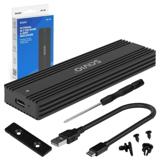 Caja externa SSD Savio AK-84 M.2 ABS Aluminio Negra Compacta USB 3.1 Gen 2