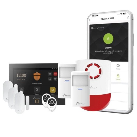 Alarme Nivian NVS-TOUCHALARM-W Wi-Fi GSM Sem fio Interior App Sirene Kit