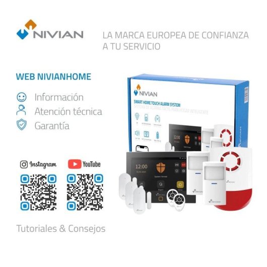 Alarme Nivian NVS-TOUCHALARM-W Wi-Fi GSM Sem fio Interior App Sirene Kit