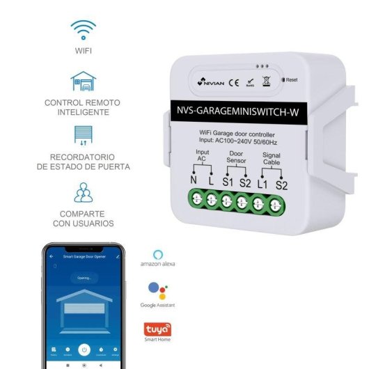 Switch WiFi Nivian Smart Garage Controlador Puerta Garaje Alexa Google Home
