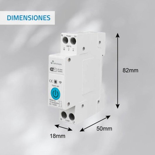 Relé Wi-Fi Nivian Smart Home DIN Monitorización energía Protección sobrecarga