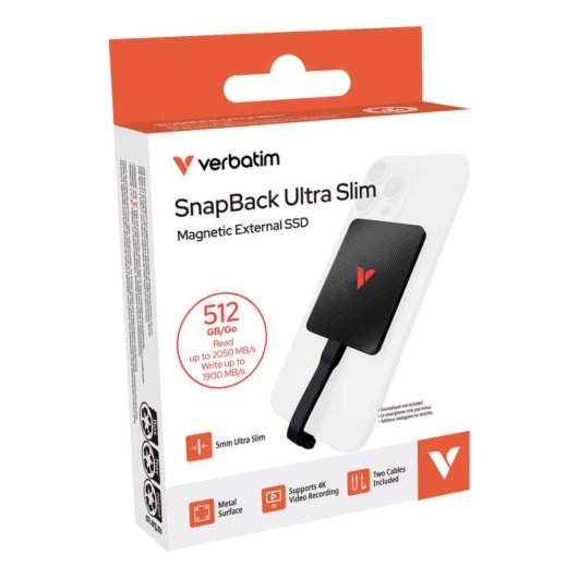 Disque Dur Verbatim SnapBack Ultra Slim 512GB SSD USB-C 2050MB/s Ultra Fin