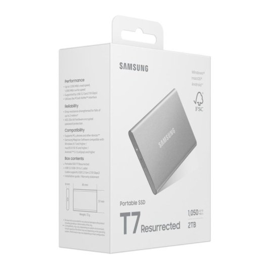 Disque Dur Samsung T7 Resurrected 2TB SSD Externe USB-C 1050MB/s Aluminium Recyclé