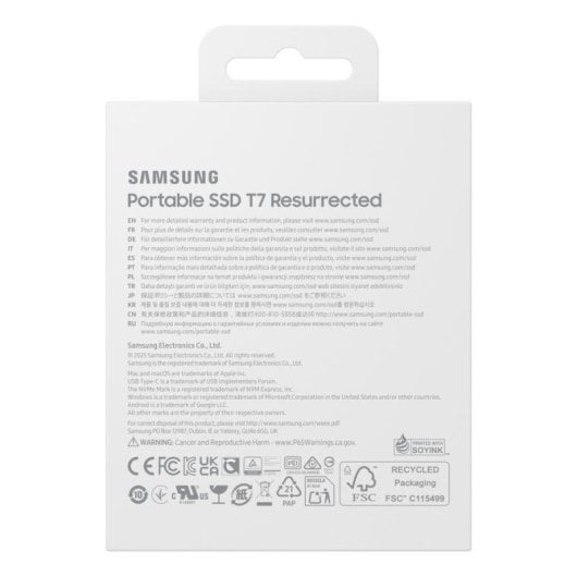 Disque Dur Samsung T7 Resurrected 2TB SSD Externe USB-C 1050MB/s Aluminium Recyclé