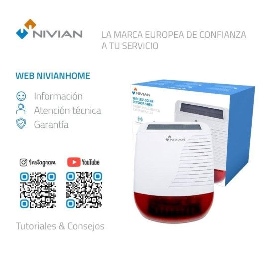 Alarme Nivian NVS-SOLARSIREN RF 433 MHz Solar Sem Fio Exterior IP65 LED