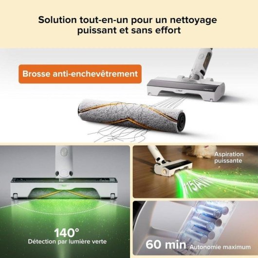 Aspiradora sin Cable Roborock H60 Hub 115W 60 min Filtro HEPA Cepillo Mini Turbo Negro Blanco