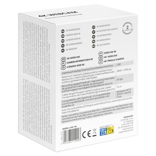 Webcam Savio CAK-06 4K Ultra HD USB Mikrofon Rauschunterdrückung