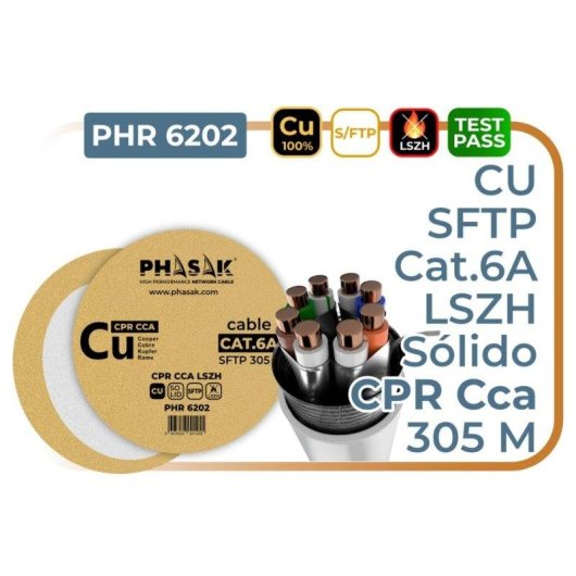 Câble S/FTP Phasak Cat. 6A CU 23AWG LSZH 305 m Cca