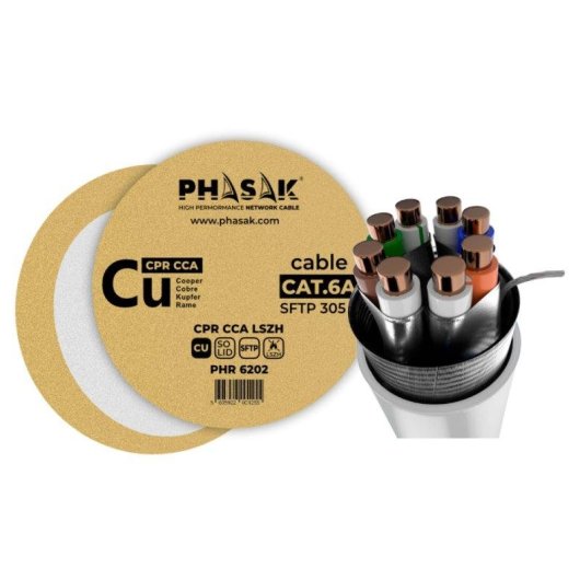 Câble S/FTP Phasak Cat. 6A CU 23AWG LSZH 305 m Cca