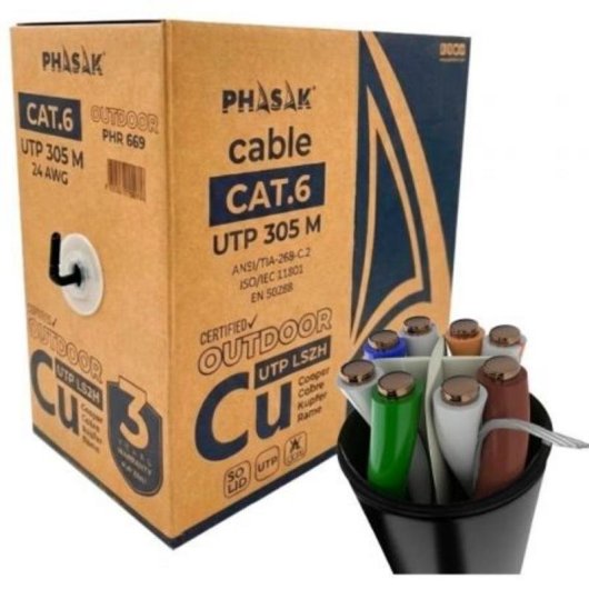 Câble réseau Phasak PHR 669 Cat6 UTP extérieur cuivre LSZH 305m gris