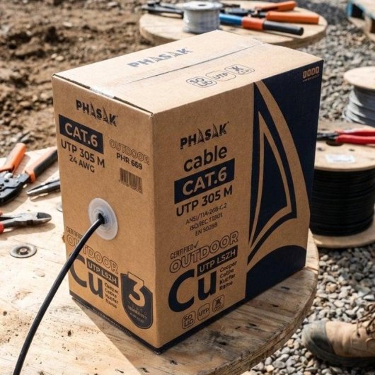 Câble réseau Phasak PHR 669 Cat6 UTP extérieur cuivre LSZH 305m gris