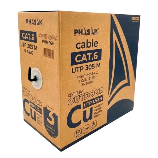 Câble réseau Phasak PHR 669 Cat6 UTP extérieur cuivre LSZH 305m gris