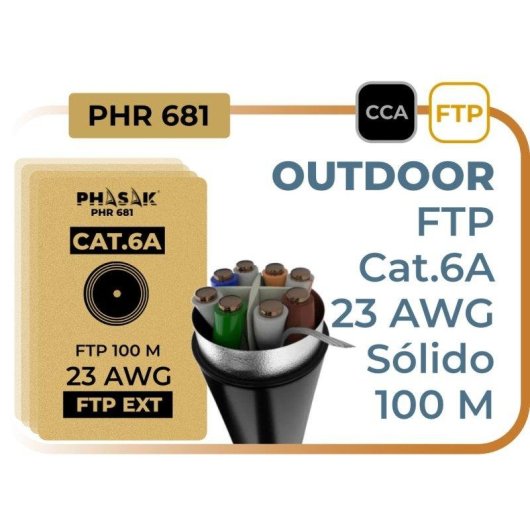 Câble réseau Phasak PHR 681 Cat 6a FTP Extérieur 100 m AWG23 CCA