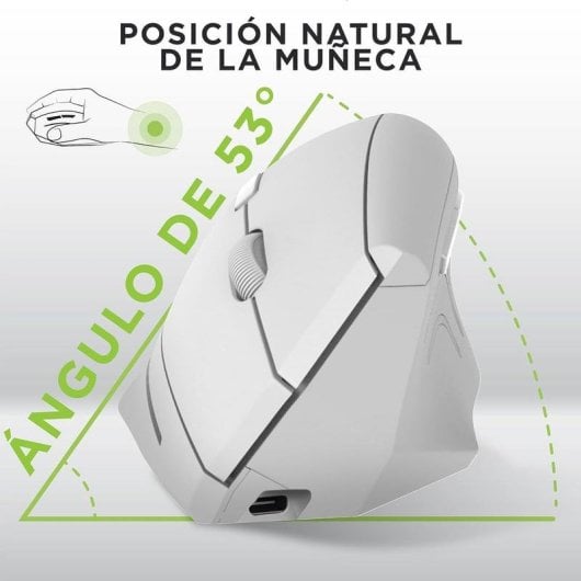 Ratón TnB Vertical Ergonómico Sem Fios Bluetooth 1600DPI Branco Recarregável