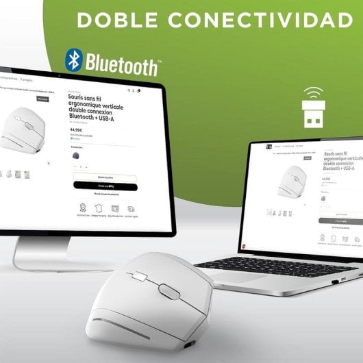 Ratón TnB Vertical Ergonómico Sem Fios Bluetooth 1600DPI Branco Recarregável