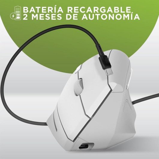 Ratón TnB Vertical Ergonómico Sem Fios Bluetooth 1600DPI Branco Recarregável