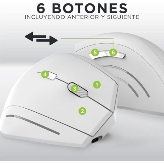 Ratón TnB Vertical Ergonómico Sem Fios Bluetooth 1600DPI Branco Recarregável