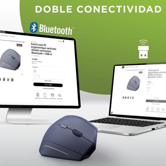 Ratón TnB Vertical Ergonomico Wireless Bluetooth 1600DPI Blu Ricaricabile