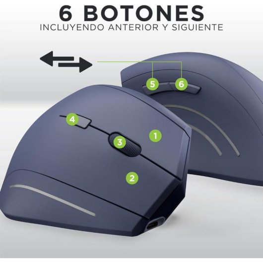 Ratón TnB Vertical Ergonomico Wireless Bluetooth 1600DPI Blu Ricaricabile