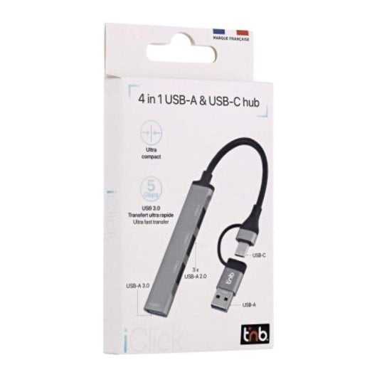 Hub TnB 4 puertos 5 Gbps HUBSLIM4 USB-A y USB-C ultradelgado aluminio
