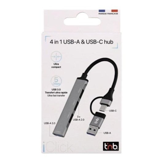 Hub TnB 4 puertos 5 Gbps HUBSLIM4 USB-A y USB-C ultradelgado aluminio