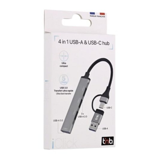 Hub TnB 4 puertos 5 Gbps HUBSLIM4 USB-A y USB-C ultradelgado aluminio