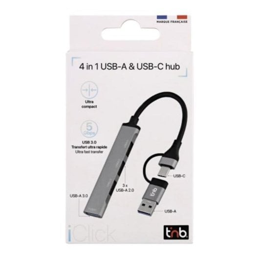 Hub TnB 4 puertos 5 Gbps HUBSLIM4 USB-A y USB-C ultradelgado aluminio