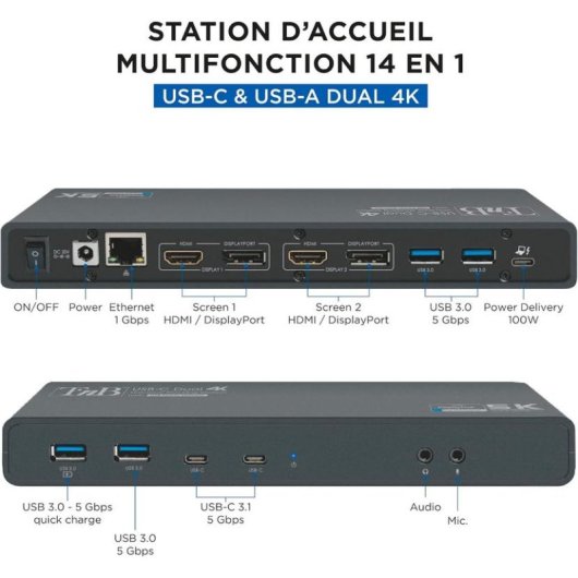 Docking station TnB DSDL14 4K60Hz doppio display 14 in 1