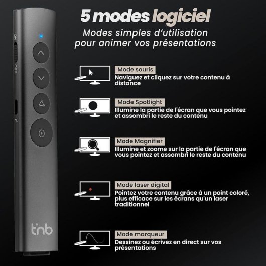 Presentateur TnB AIRPRESENTER Aluminium Gris Sans Fil Rechargeable